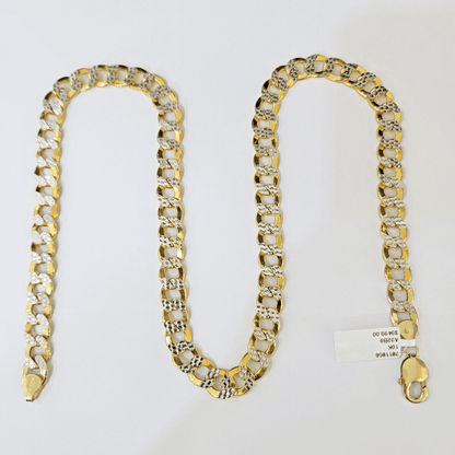Real 10k Yellow Gold Cuban Curb Link Chain 10mm gold with diamond cuts - Reva Jeweler