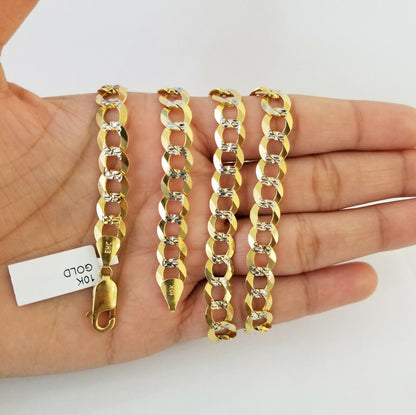 Real 10k Yellow Gold Cuban Curb Link Chain 10mm gold with diamond cuts - Reva Jeweler