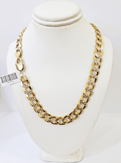 Real 10k Yellow Gold Cuban Curb Link Chain 10mm gold with diamond cuts - Reva Jeweler