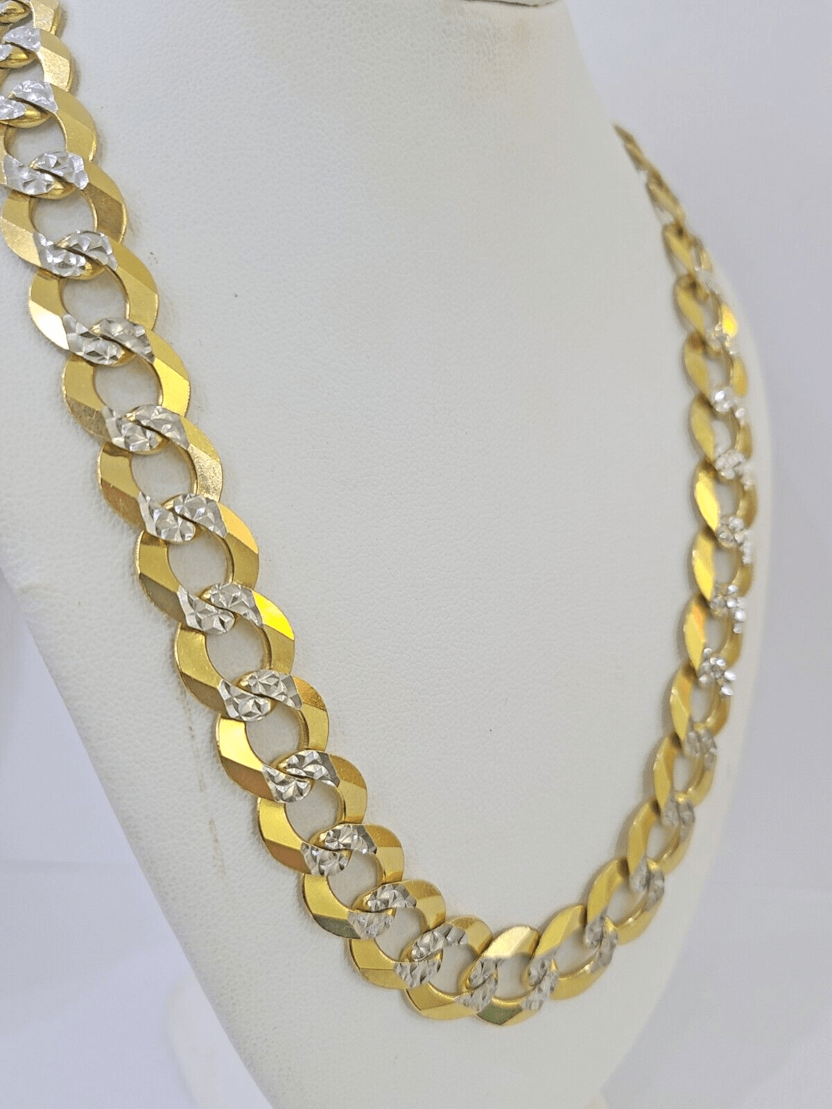 Real 10k Yellow Gold Cuban Curb Link Chain 12mm 28" Gold Diamond cut - Reva Jeweler