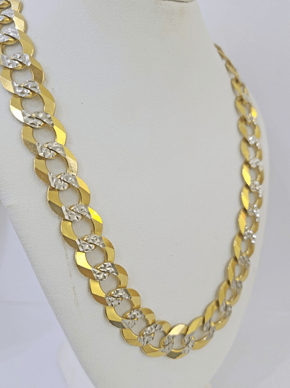 Real 10k Yellow Gold Cuban Curb Link Chain 12mm 28" Gold Diamond cut - Reva Jeweler