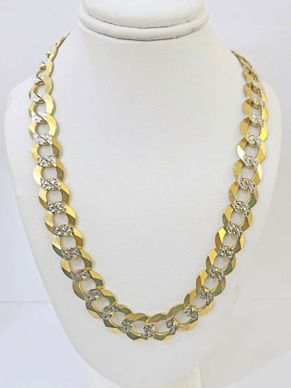 Real 10k Yellow Gold Cuban Curb Link Chain 12mm 28" Gold Diamond cut - Reva Jeweler