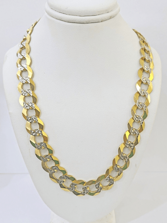 Real 10k Yellow Gold Cuban Curb Link Chain 12mm 28" Gold Diamond cut - Reva Jeweler