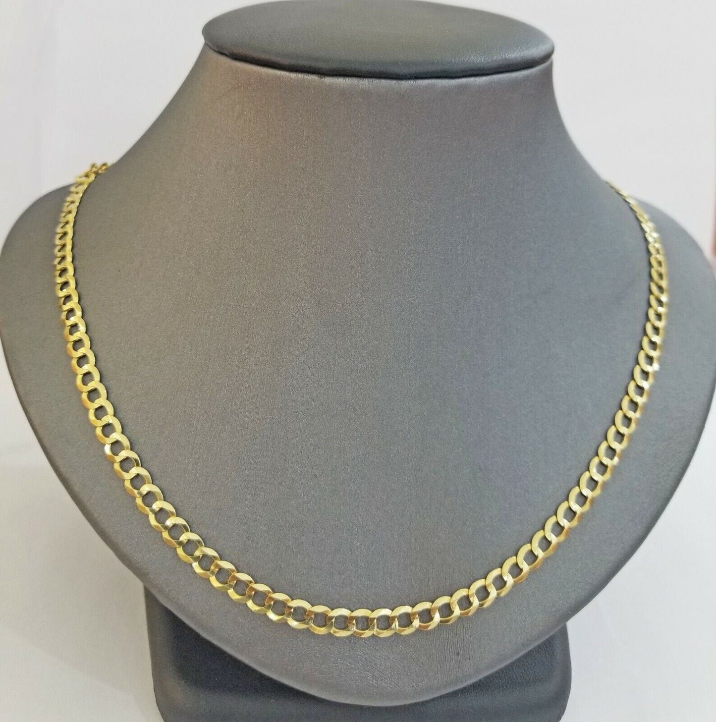 Real 10k Yellow Gold Cuban Curb Link chain 4mm 18 - 26Inch SOLID Necklace DISCOUNT - Reva Jeweler