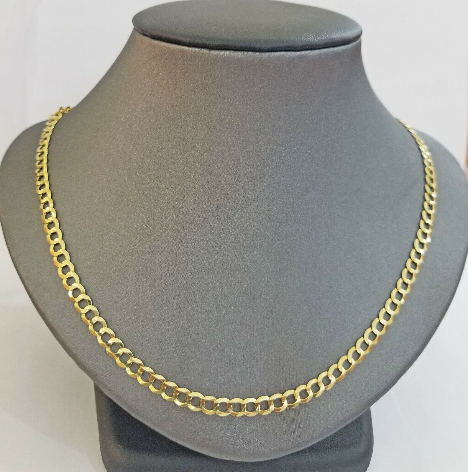 Real 10k Yellow Gold Cuban Curb Link chain 4mm 18 - 26Inch SOLID Necklace DISCOUNT - Reva Jeweler
