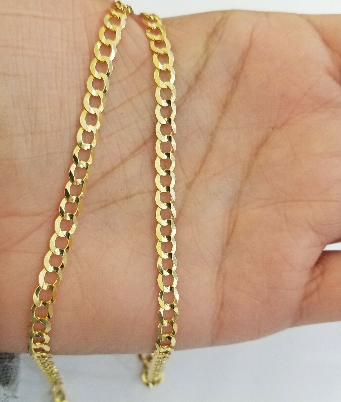 Real 10k Yellow Gold Cuban Curb Link chain 4mm 18 - 26Inch SOLID Necklace DISCOUNT - Reva Jeweler