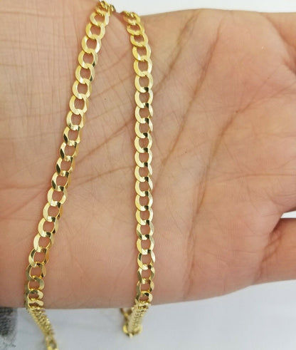 Real 10k Yellow Gold Cuban Curb Link chain 4mm 18 - 26Inch SOLID Necklace DISCOUNT - Reva Jeweler