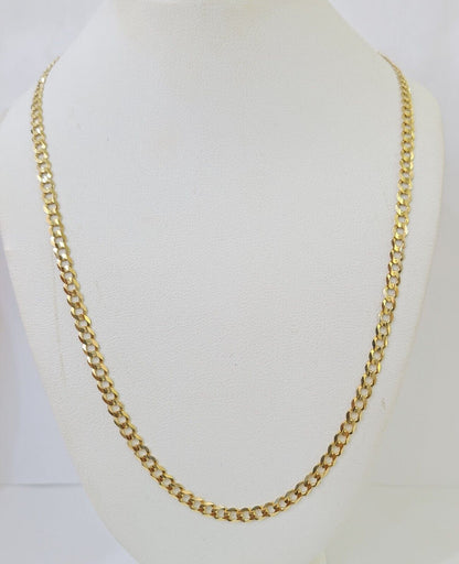 Real 10k Yellow Gold Cuban Curb Link chain 4mm 18 - 26Inch SOLID Necklace DISCOUNT - Reva Jeweler