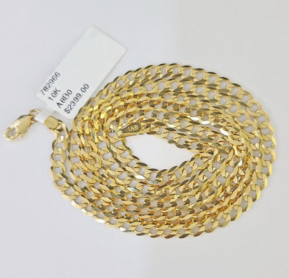 Real 10k Yellow Gold Cuban Curb Link chain 4mm 18 - 26Inch SOLID Necklace DISCOUNT - Reva Jeweler