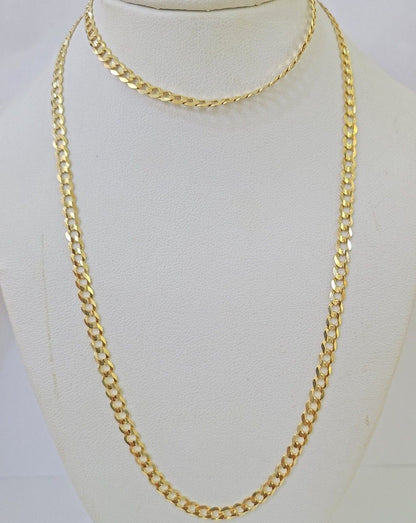 Real 10k Yellow Gold Cuban Curb Link chain 4mm 18 - 26Inch SOLID Necklace DISCOUNT - Reva Jeweler
