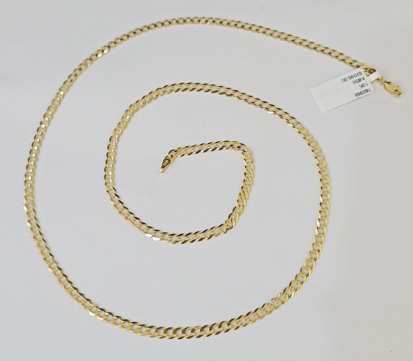Real 10k Yellow Gold Cuban Curb Link chain 4mm 18 - 26Inch SOLID Necklace DISCOUNT - Reva Jeweler
