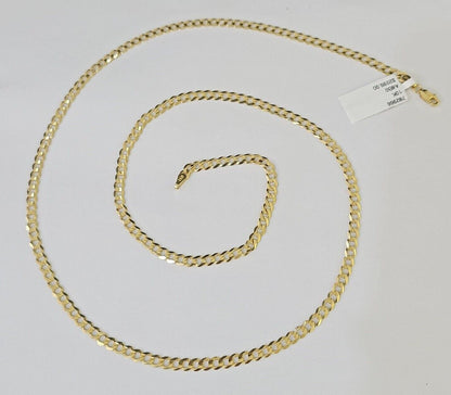 Real 10k Yellow Gold Cuban Curb Link chain 4mm 18 - 26Inch SOLID Necklace DISCOUNT - Reva Jeweler