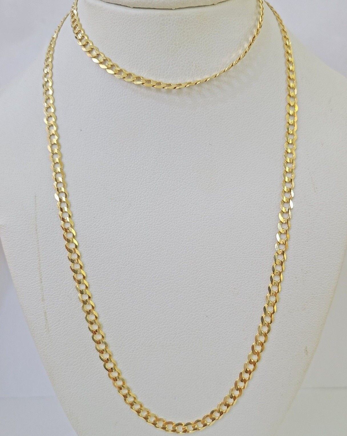 Real 10k Yellow Gold Cuban Curb Link chain 4mm 18 - 26Inch SOLID Necklace DISCOUNT - Reva Jeweler