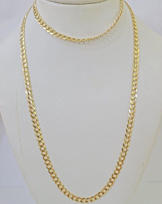 Real 10k Yellow Gold Cuban Curb Link chain 4mm 18 - 26Inch SOLID Necklace DISCOUNT - Reva Jeweler