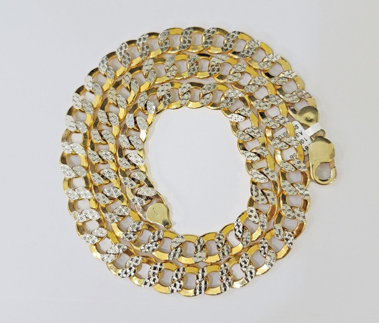 Real 10k Yellow Gold Cuban Curb Link Chain 9mm gold with diamond cuts - Reva Jeweler