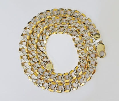 Real 10k Yellow Gold Cuban Curb Link Chain 9mm gold with diamond cuts - Reva Jeweler