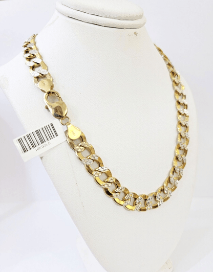 Real 10k Yellow Gold Cuban Curb Link Chain 9mm gold with diamond cuts - Reva Jeweler