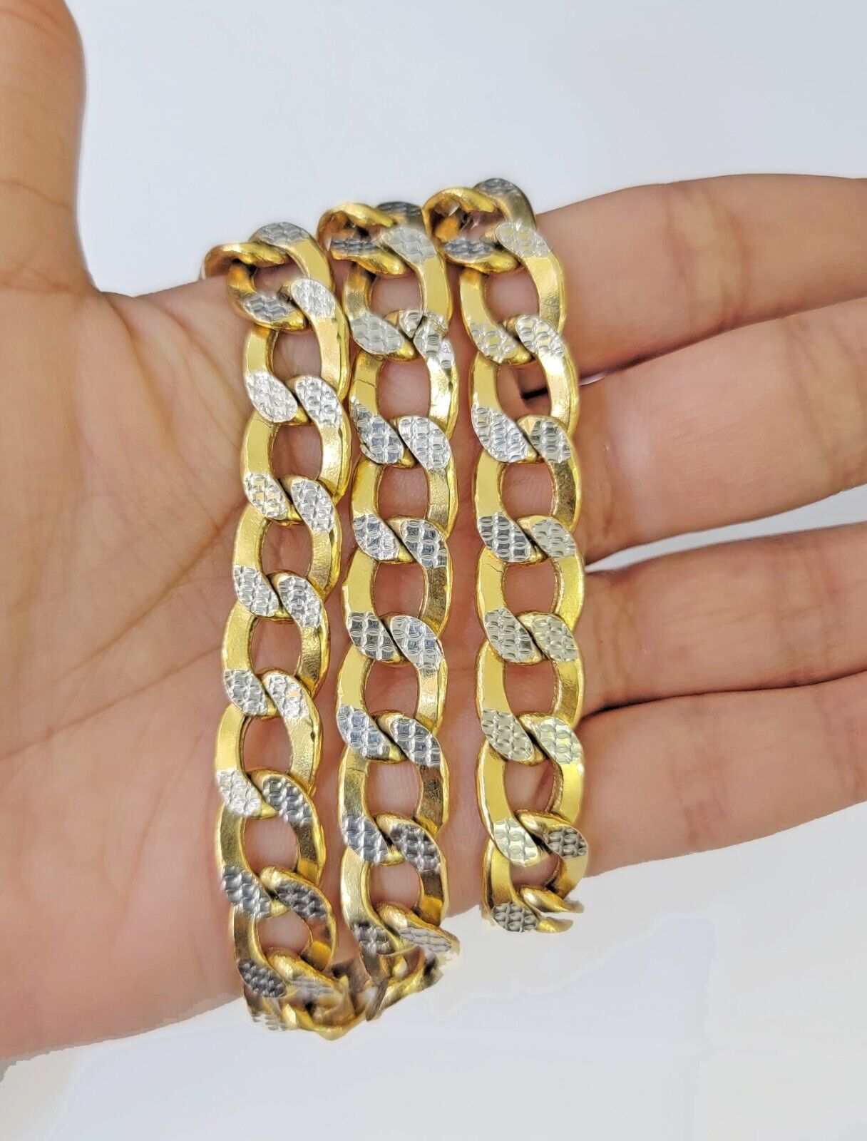 Real 10k Yellow Gold Cuban Curb Link Chain 9mm gold with diamond cuts - Reva Jeweler