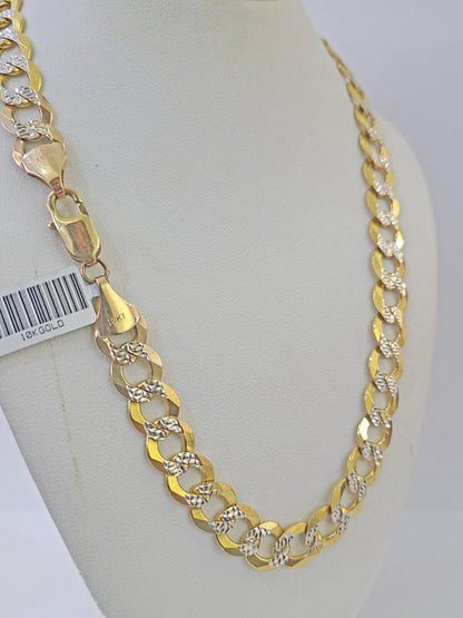 Real 10k Yellow Gold Cuban Curb Link Chain Solid 9mm 20" Gold Diamond cut - Reva Jeweler
