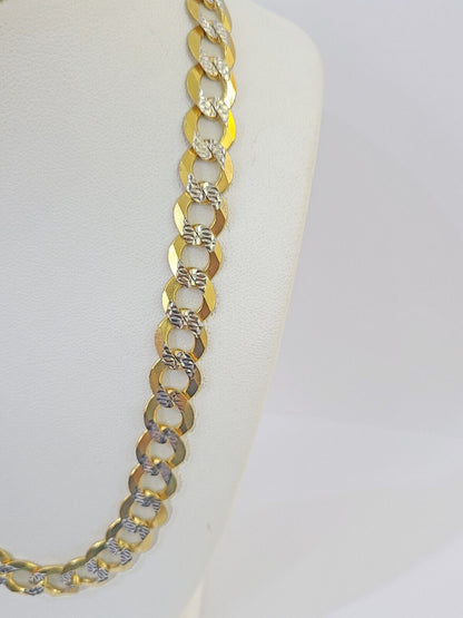 Real 10k Yellow Gold Cuban Curb Link Chain Solid 9mm 20" Gold Diamond cut - Reva Jeweler