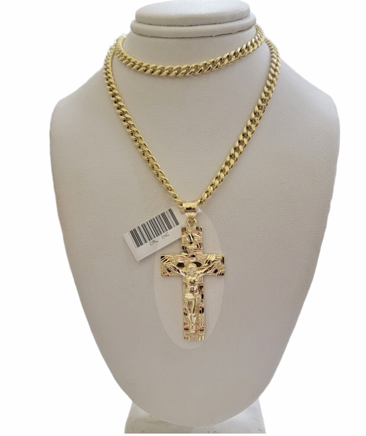 REAL 10k Yellow Gold Cuban link Chain Nugget Charm Pendant Necklace 5mm 24" Inch - Reva Jeweler