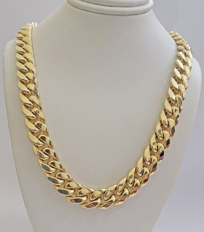 Real 10k Yellow Gold Cuban Link Solid Necklace 11mm 22" 10KT Christmas Deal - Reva Jeweler