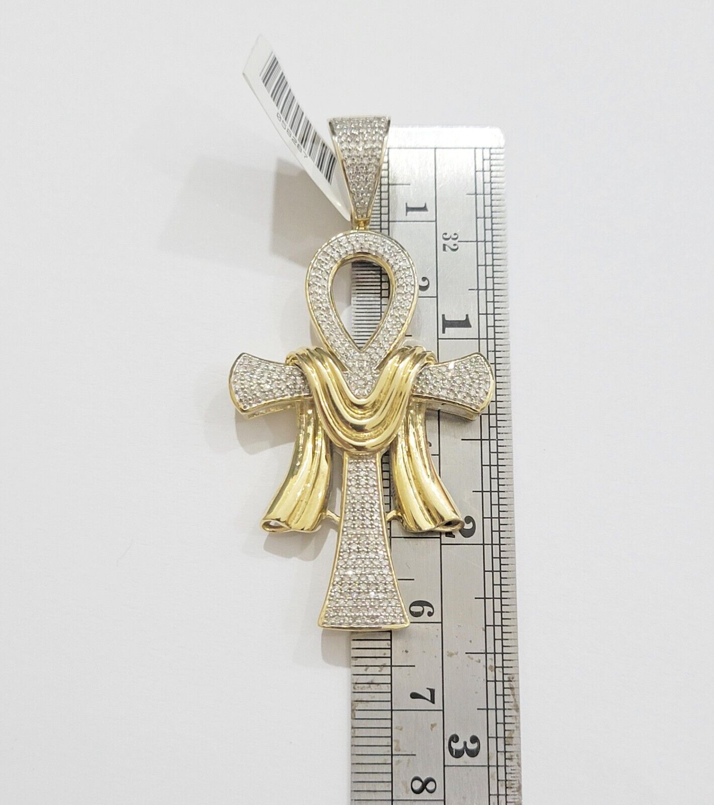 Real 10k Yellow Gold Diamond Ankh Cross Charm Pendant 0.80 CT Mens 2.5Inch - Reva Jeweler