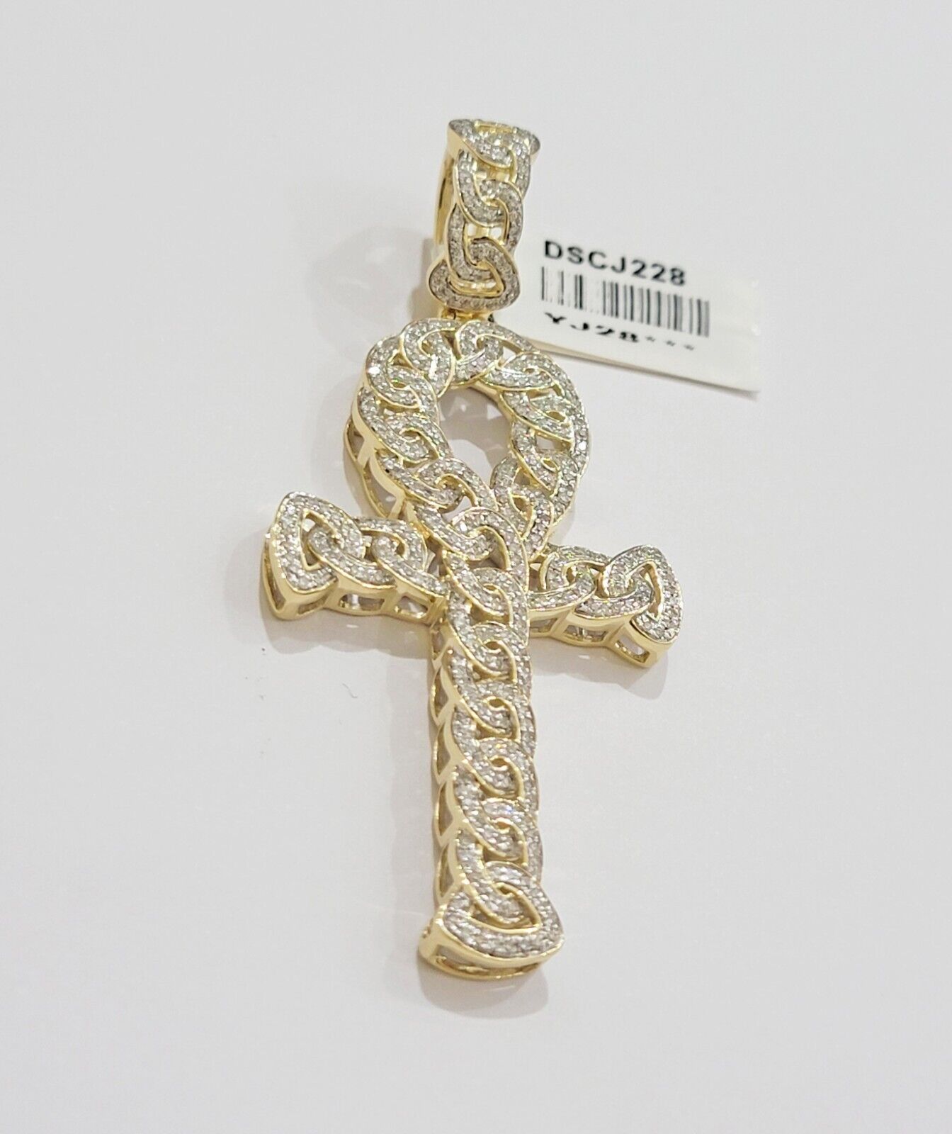 Real 10k Yellow Gold Diamond Ankh Cross Charm Pendant 1.08 CT Mens 2.5Inch - Reva Jeweler