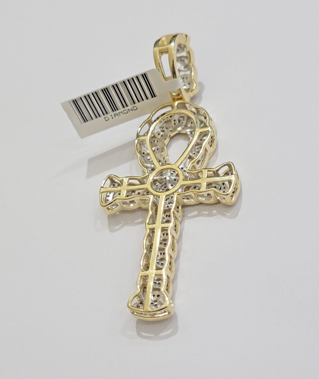Real 10k Yellow Gold Diamond Ankh Cross Charm Pendant 1.08 CT Mens 2.5Inch - Reva Jeweler