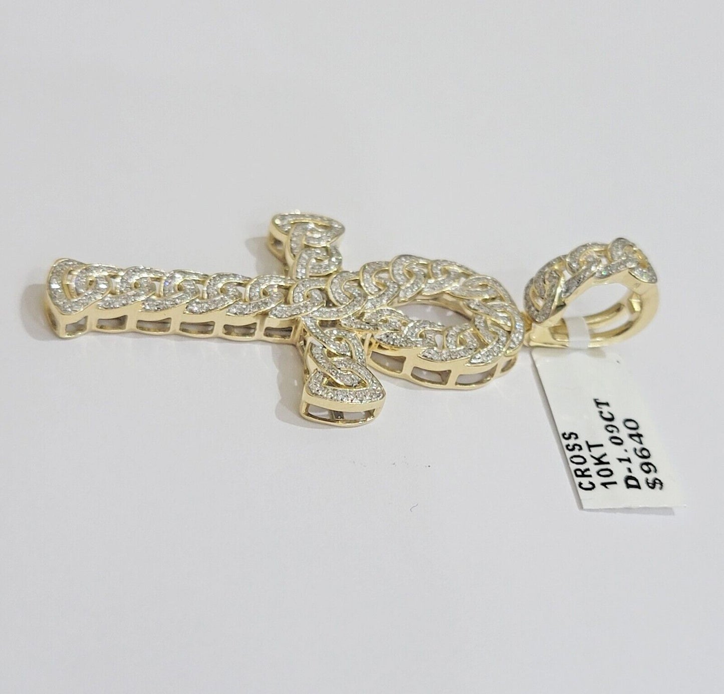 Real 10k Yellow Gold Diamond Ankh Cross Charm Pendant 1.08 CT Mens 2.5Inch - Reva Jeweler