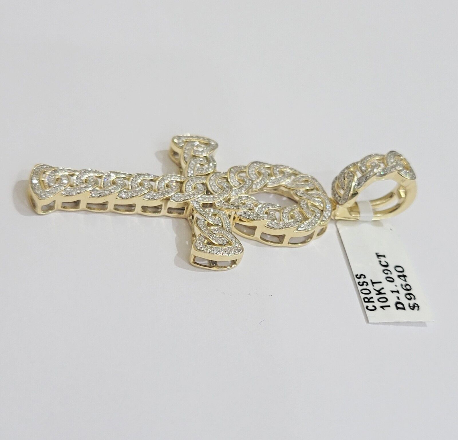 Real 10k Yellow Gold Diamond Ankh Cross Charm Pendant 1.08 CT Mens 2.5Inch - Reva Jeweler