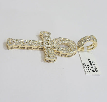 Real 10k Yellow Gold Diamond Ankh Cross Charm Pendant 1.08 CT Mens 2.5Inch - Reva Jeweler