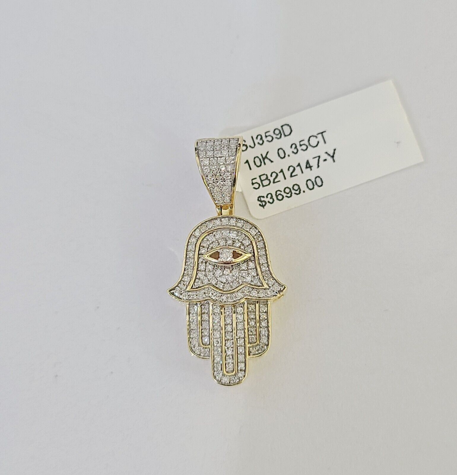 Real 10k Yellow Gold Diamond Charm Hamsa Hand Pendant& Cuban Link Chain Neckalce - Reva Jeweler