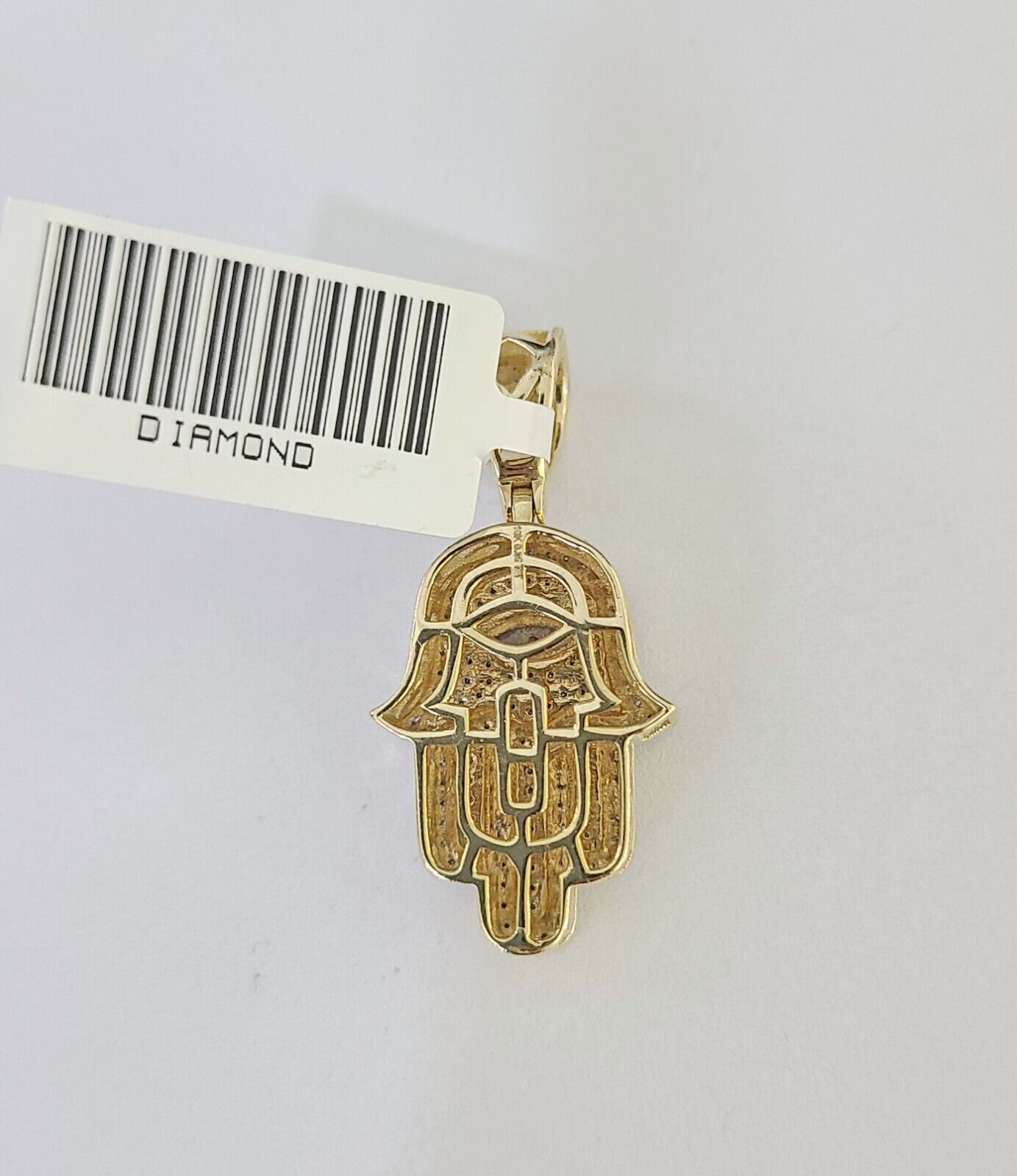 Real 10k Yellow Gold Diamond Charm Hamsa Hand Pendant& Cuban Link Chain Neckalce - Reva Jeweler