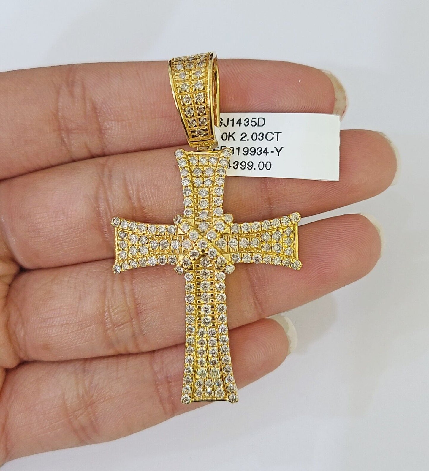 Real 10k Yellow Gold Diamond Cross Charm Men Women Pendant Genuine 2" - Reva Jeweler