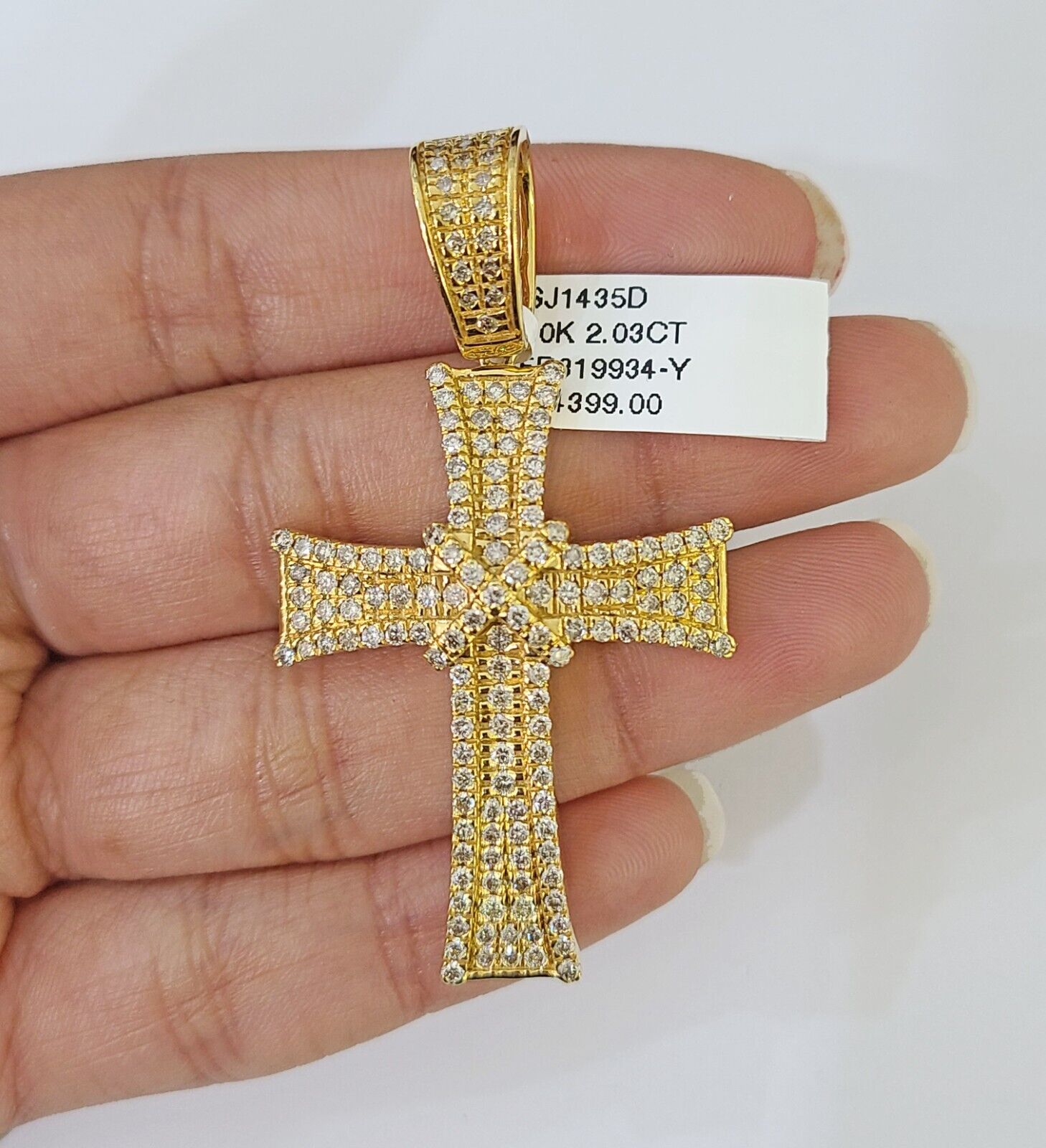 Real 10k Yellow Gold Diamond Cross Charm Men Women Pendant Genuine 2" - Reva Jeweler