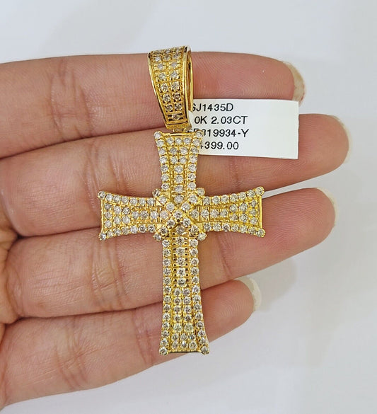 Real 10k Yellow Gold Diamond Cross Charm Men Women Pendant Genuine 2" - Reva Jeweler