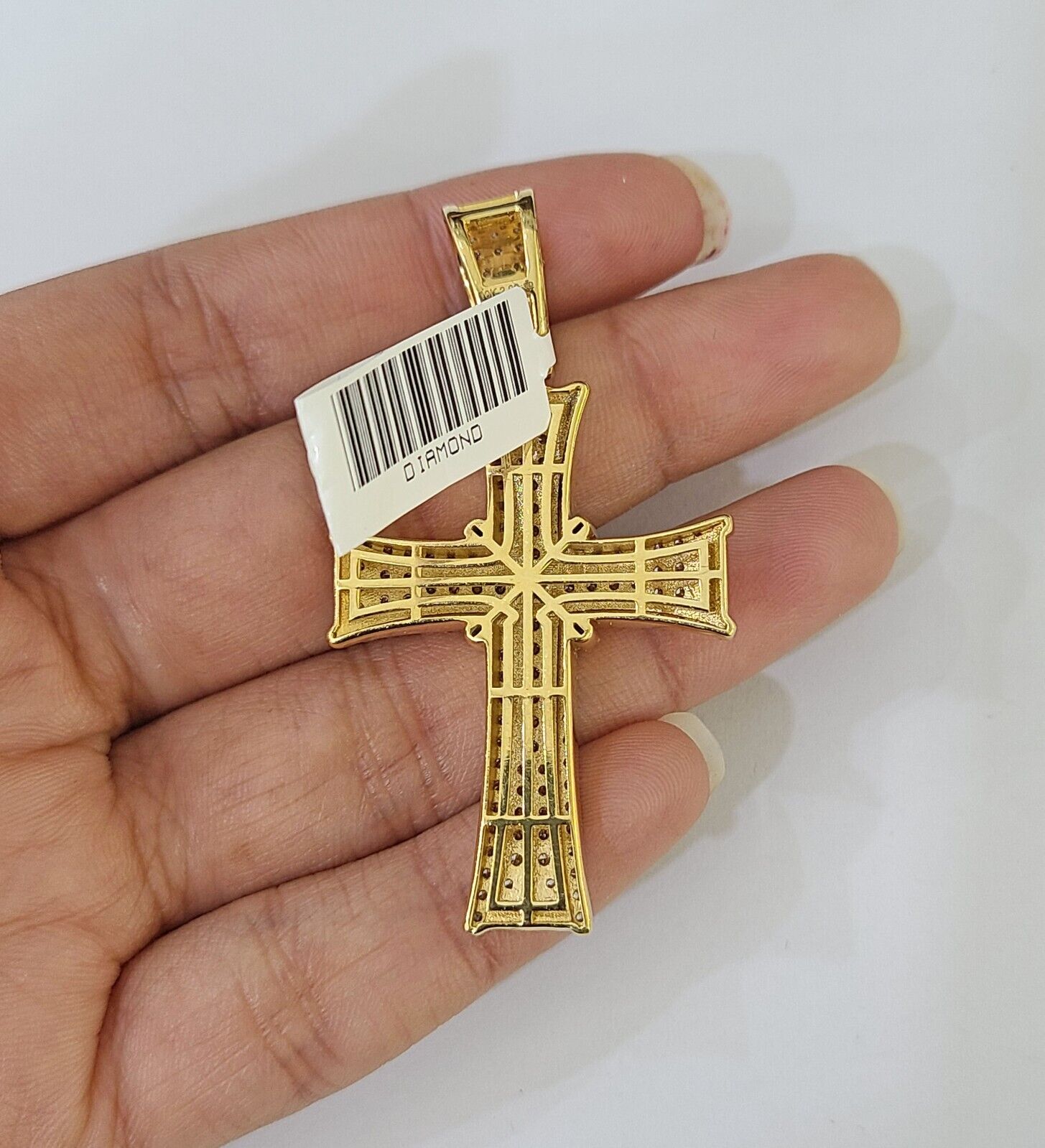 Real 10k Yellow Gold Diamond Cross Charm Men Women Pendant Genuine 2" - Reva Jeweler
