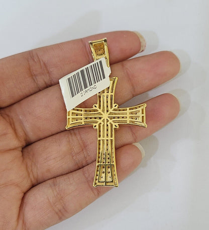 Real 10k Yellow Gold Diamond Cross Charm Men Women Pendant Genuine 2" - Reva Jeweler