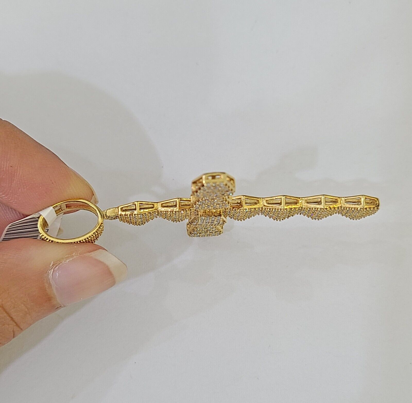 Real 10k Yellow Gold Diamond Cross Charm Men Women Pendant Genuine 2.5" - Reva Jeweler