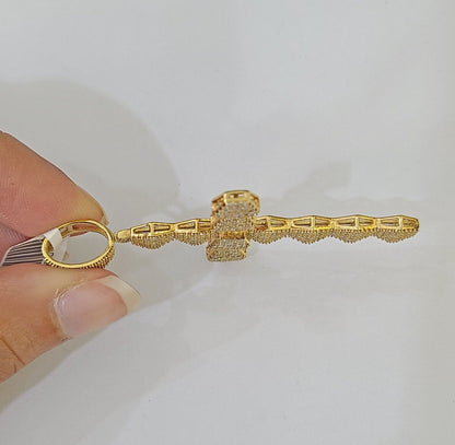 Real 10k Yellow Gold Diamond Cross Charm Men Women Pendant Genuine 2.5" - Reva Jeweler