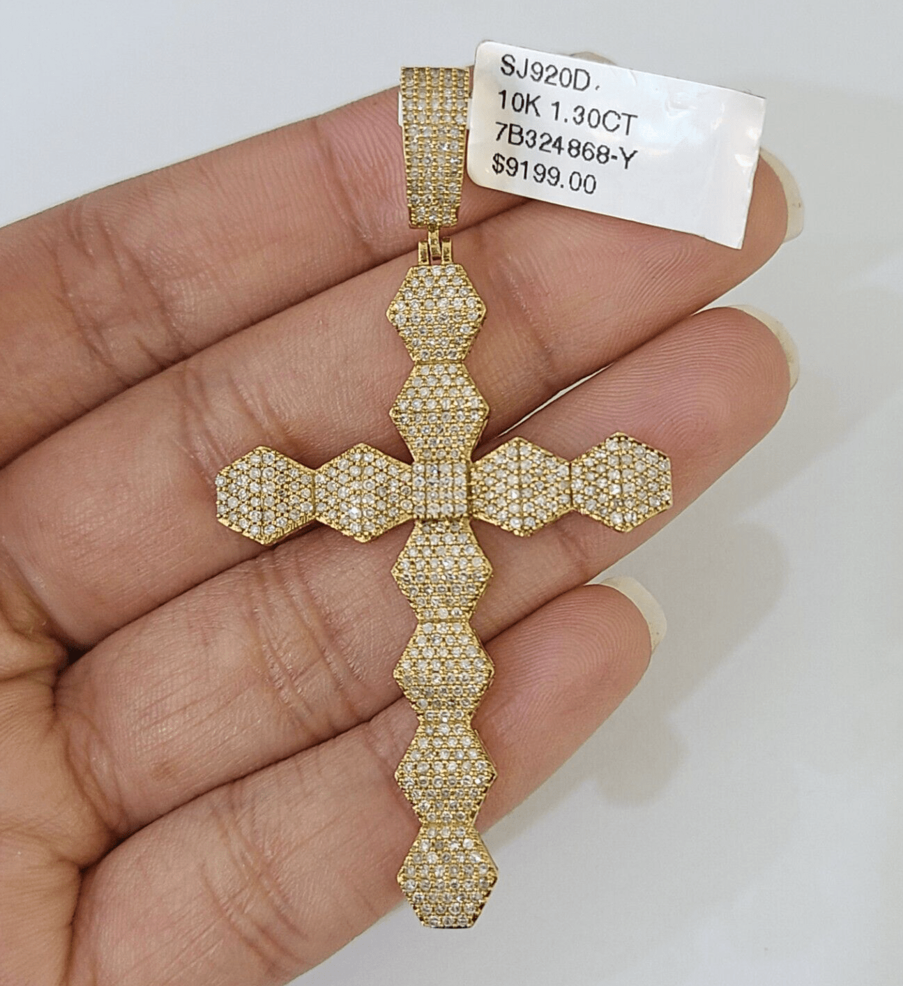 Real 10k Yellow Gold Diamond Cross Charm Men Women Pendant Genuine 2.5" - Reva Jeweler