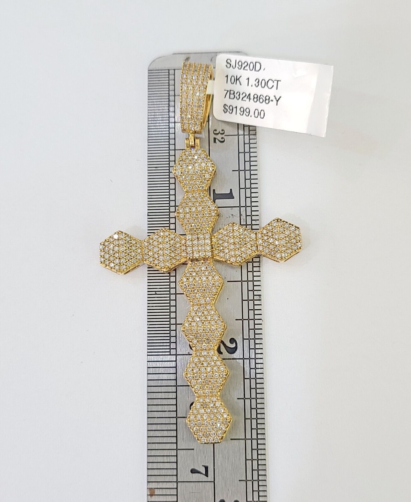 Real 10k Yellow Gold Diamond Cross Charm Men Women Pendant Genuine 2.5" - Reva Jeweler