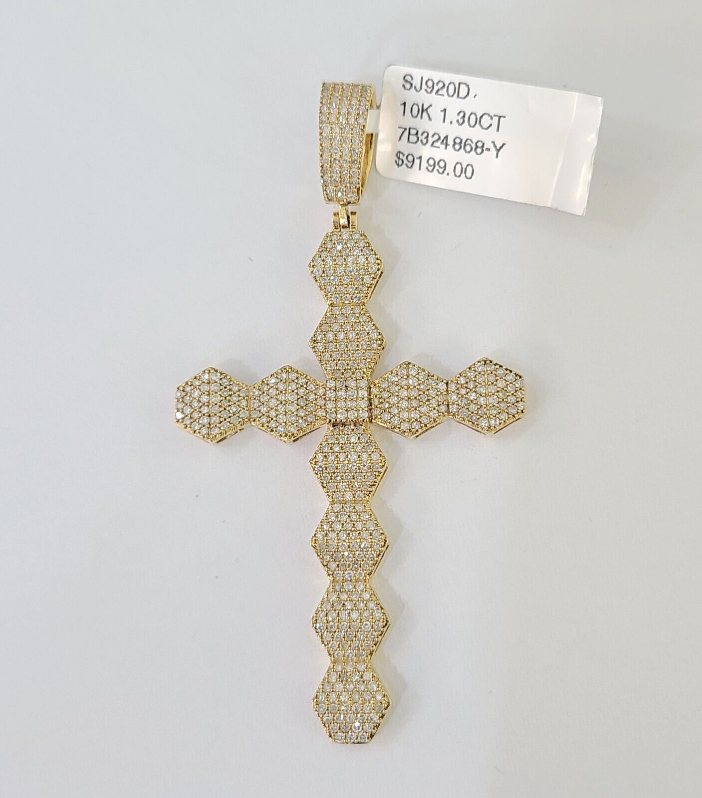 Real 10k Yellow Gold Diamond Cross Charm Men Women Pendant Genuine 2.5" - Reva Jeweler