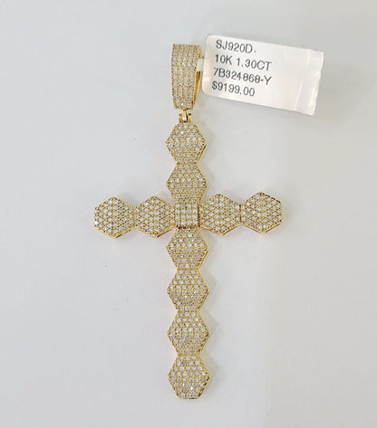 Real 10k Yellow Gold Diamond Cross Charm Men Women Pendant Genuine 2.5" - Reva Jeweler