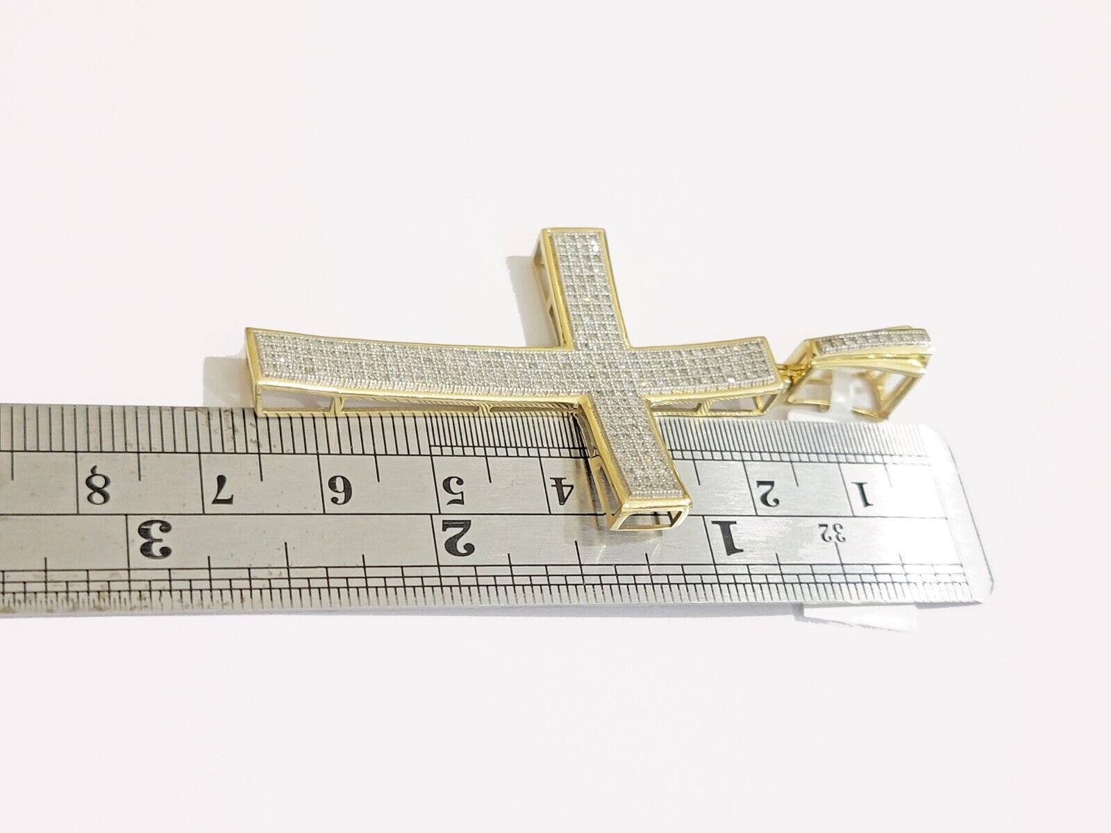 Real 10k Yellow Gold Diamond Cross Charm Pendant 0.75 CT Men Jesus Cross 2.5Inch - Reva Jeweler
