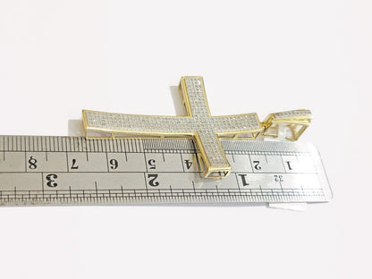 Real 10k Yellow Gold Diamond Cross Charm Pendant 0.75 CT Men Jesus Cross 2.5Inch - Reva Jeweler