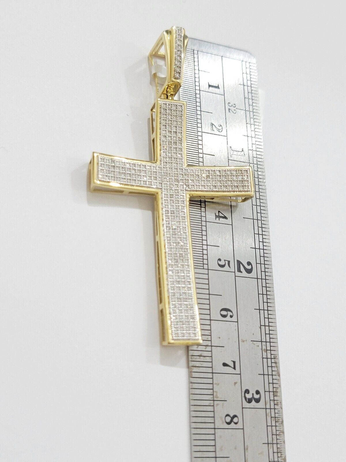 Real 10k Yellow Gold Diamond Cross Charm Pendant 0.75 CT Men Jesus Cross 2.5Inch - Reva Jeweler