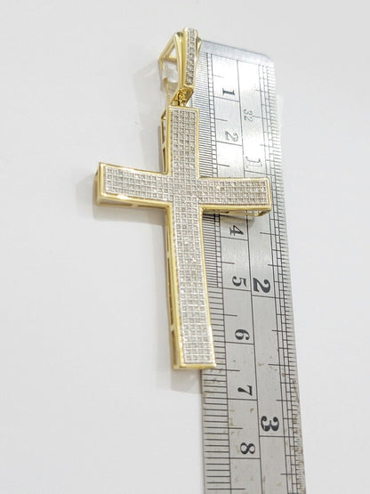Real 10k Yellow Gold Diamond Cross Charm Pendant 0.75 CT Men Jesus Cross 2.5Inch - Reva Jeweler
