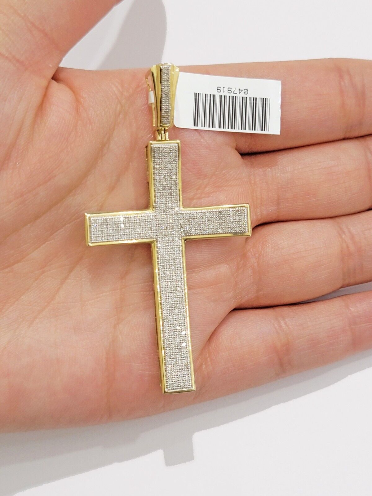 Real 10k Yellow Gold Diamond Cross Charm Pendant 0.75 CT Men Jesus Cross 2.5Inch - Reva Jeweler